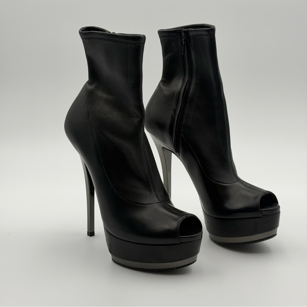 GUCCI BLACK PEEP TOE PLATFORM ANKLE BOOTIES - Picture 3 of 7